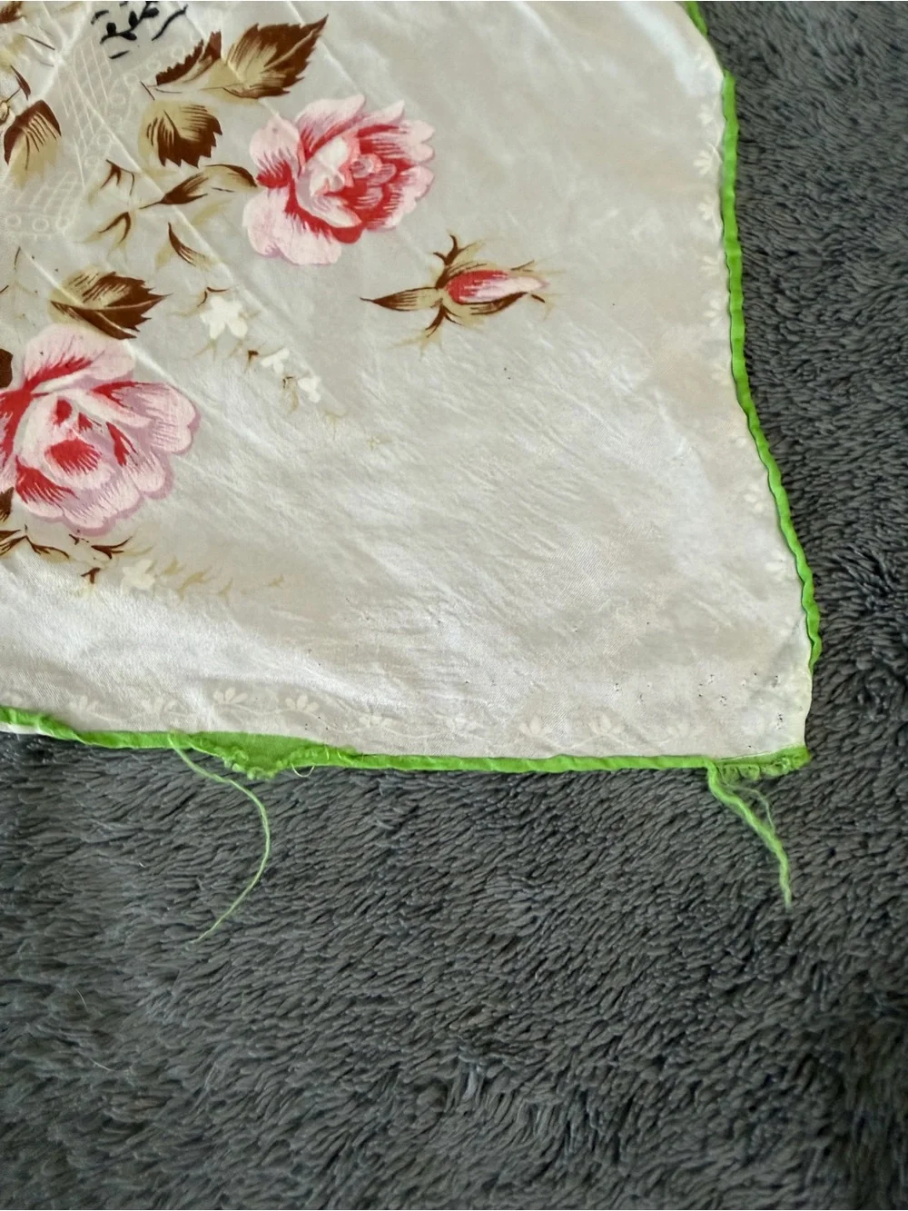 Floral Sheer Scarf - Pink Rose Print with Green Trim